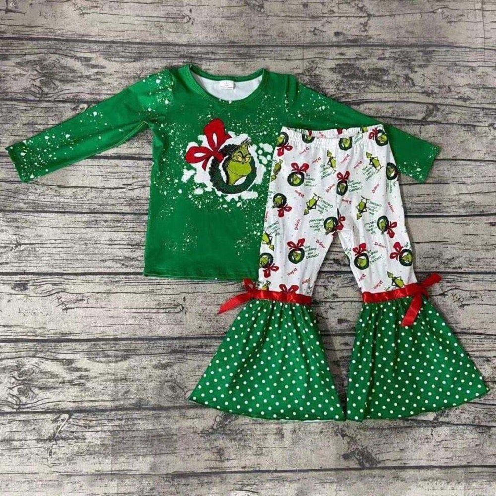Grinch Christmas 🎄 cute bow pants set